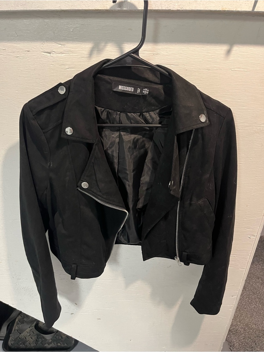 Missguided Black Suede-Look Asymmetric Moto Jacket